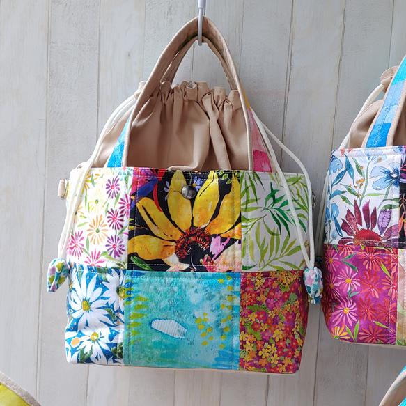 ★パッチワークの２Wayトートバッグ★巾着型ショルダーバッグ【Creema限定】残りはAとCの2点 4枚目の画像