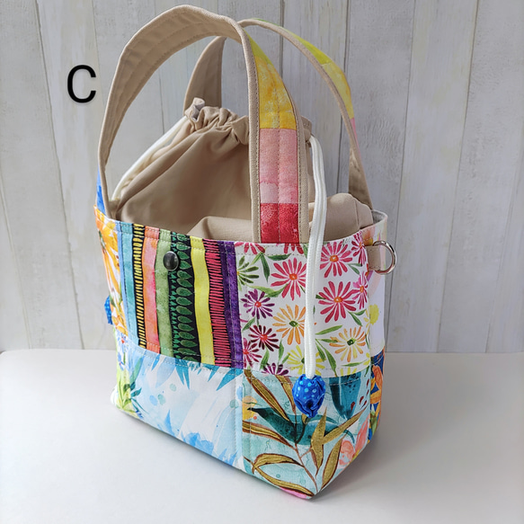★パッチワークの２Wayトートバッグ★巾着型ショルダーバッグ【Creema限定】残りはAとCの2点 5枚目の画像