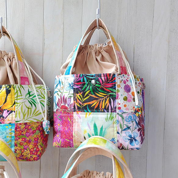 ★パッチワークの２Wayトートバッグ★巾着型ショルダーバッグ【Creema限定】残りはAとCの2点 15枚目の画像