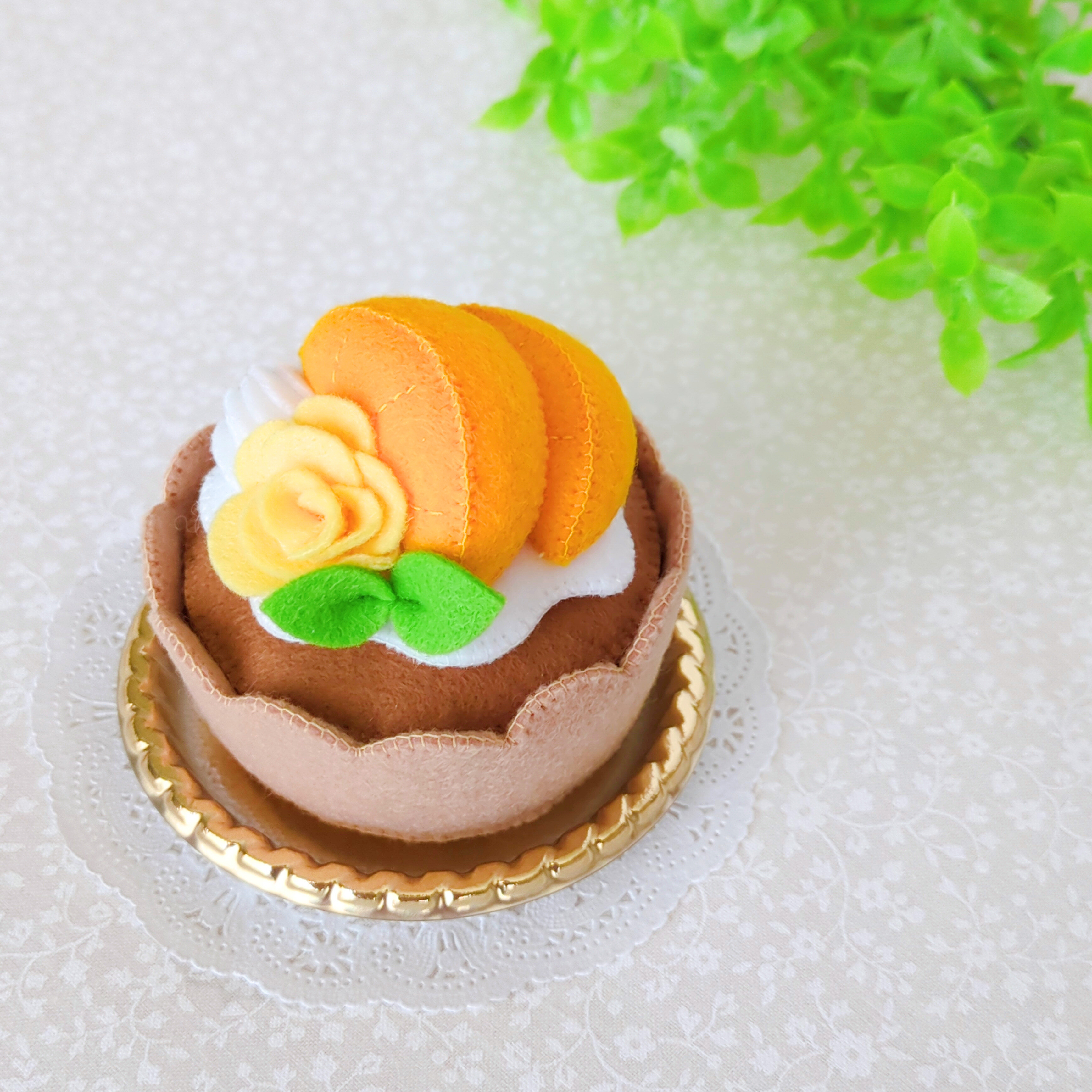 お花のフルーツタルト(オレンジ)＊フェルトスイーツ 羊毛フェルト