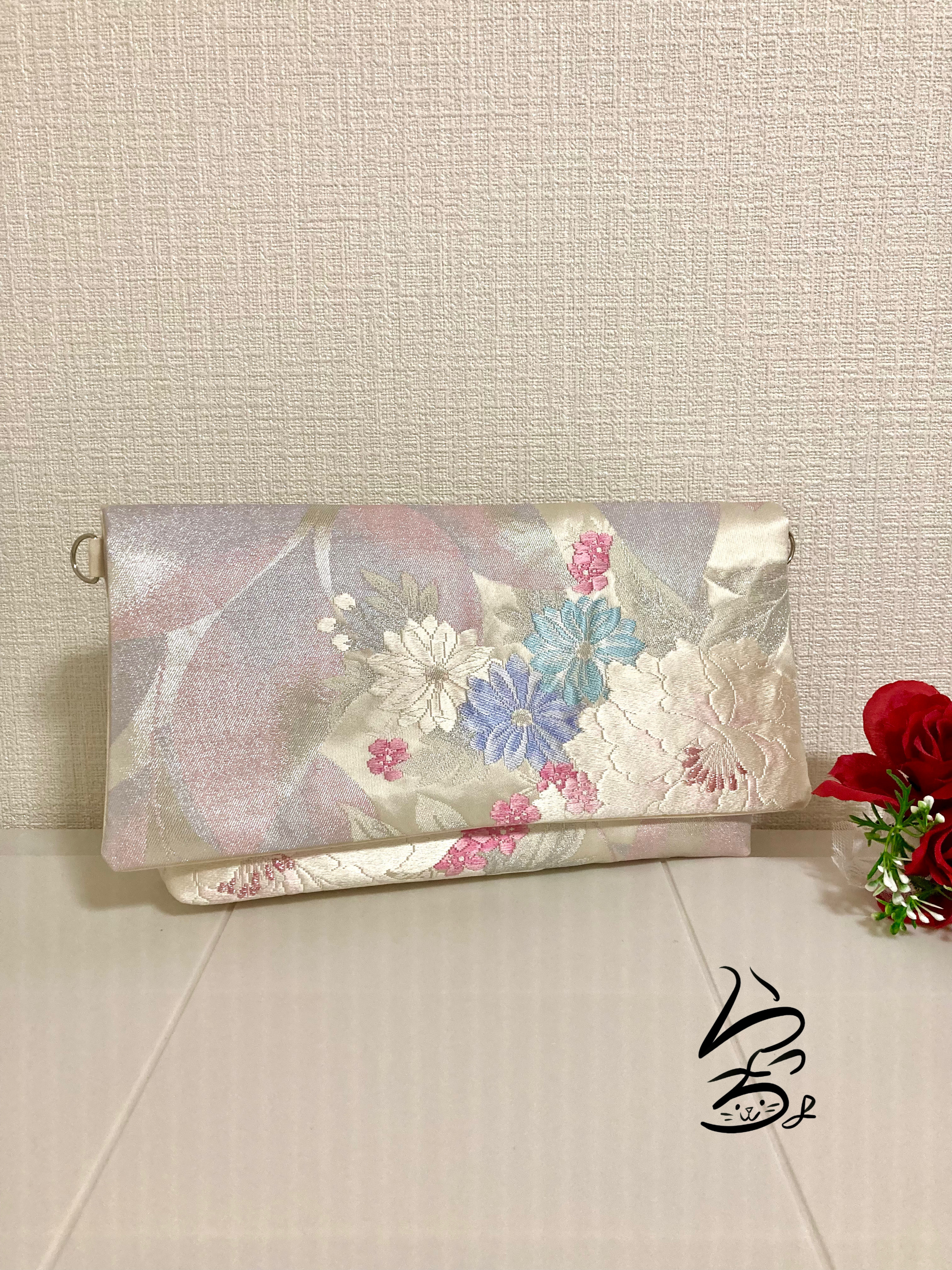 【kimono】帯リメイク パステル クラッチバッグ