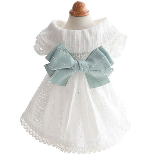 割引購入 ホワイトワンピース 夏 春 ブルー リボン ドレス ペット服 コスプレ衣装