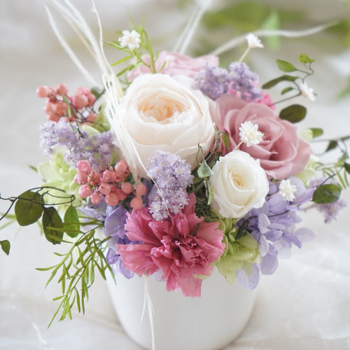 フラワーアレンジ 花瓶付き　大　造花無し アレンジメント プリザーブドフラワー フラワーアレンジ 花瓶付き 大 造花無し アレンジメント