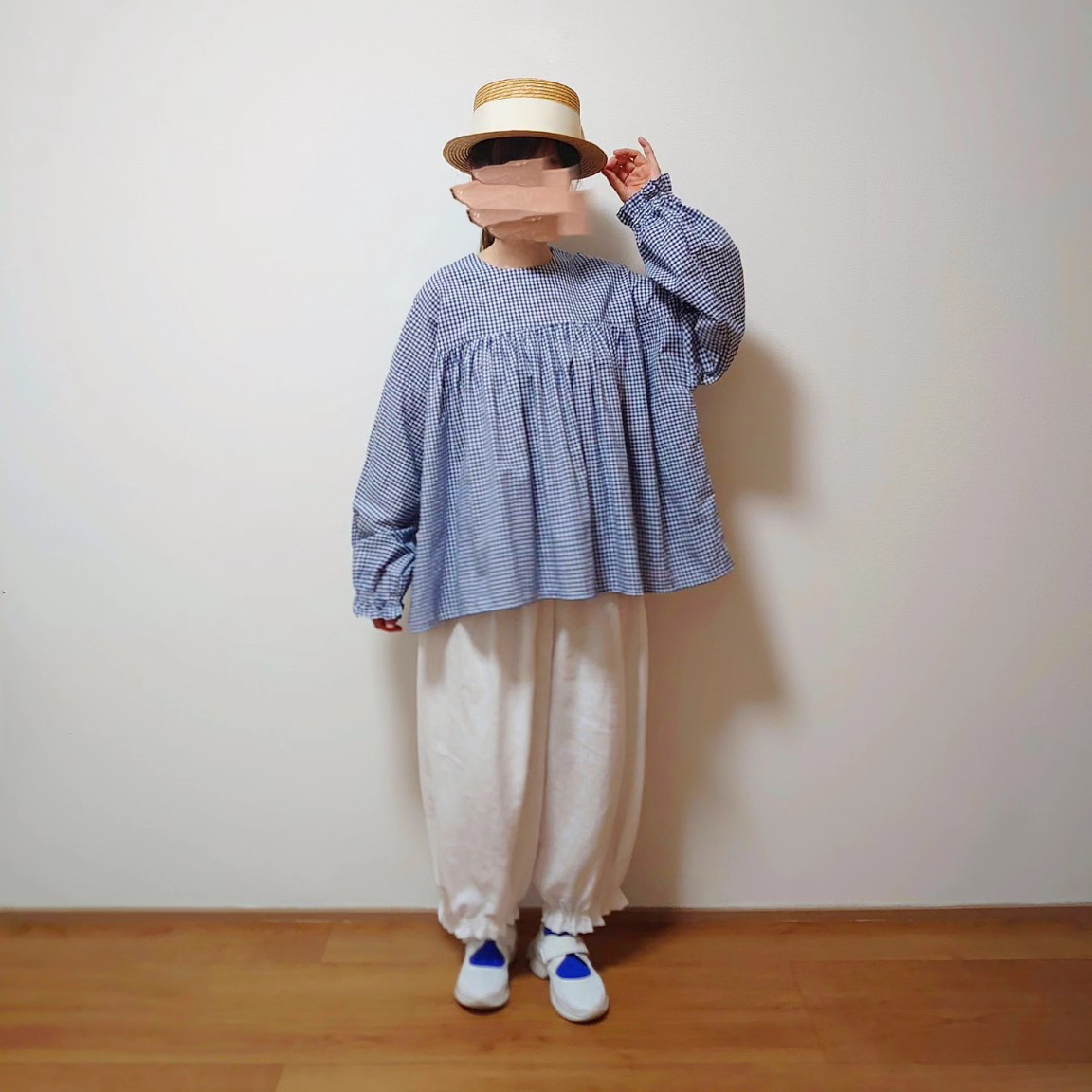 ギンガムチェック ブラウス ブルー