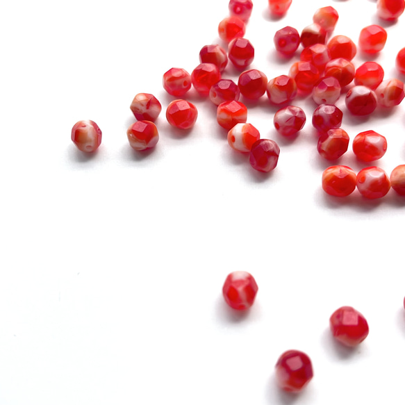 【10個】チェコガラスビーズ＊ファイアポリッシュ6mm＊レッドマーブル 3枚目の画像