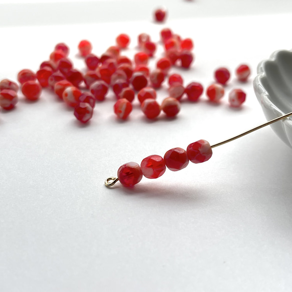 【10個】チェコガラスビーズ＊ファイアポリッシュ6mm＊レッドマーブル 1枚目の画像