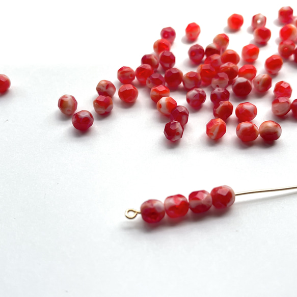 【10個】チェコガラスビーズ＊ファイアポリッシュ6mm＊レッドマーブル 2枚目の画像