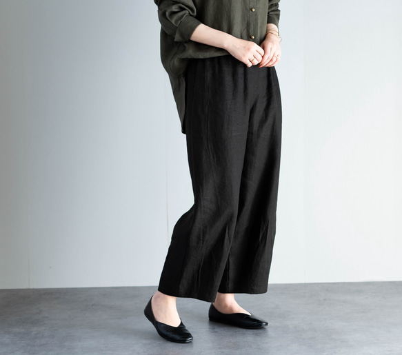 卒業式 入学式 パンツ】リネン コクーンパンツ 黒 9分丈 アンクル丈