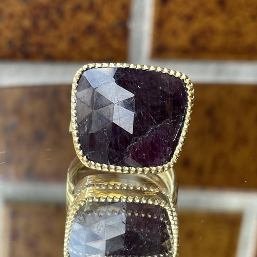 サファイア 深い紫 変形台形 ローズカット シルバーSV925リング 指輪