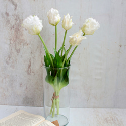 【リアル造花】パーロット咲きチューリップ5輪のナチュラルブーケ【ホワイト】 3枚目の画像