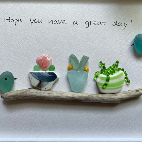 シーグラス 植木鉢 草花 春 シーグラスアート インテリア雑貨 貝殻