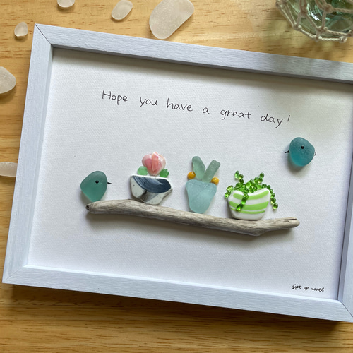 シーグラス 植木鉢 草花 春 シーグラスアート インテリア雑貨 貝殻