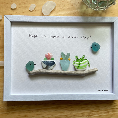 シーグラス 植木鉢 草花 春 シーグラスアート インテリア雑貨 貝殻