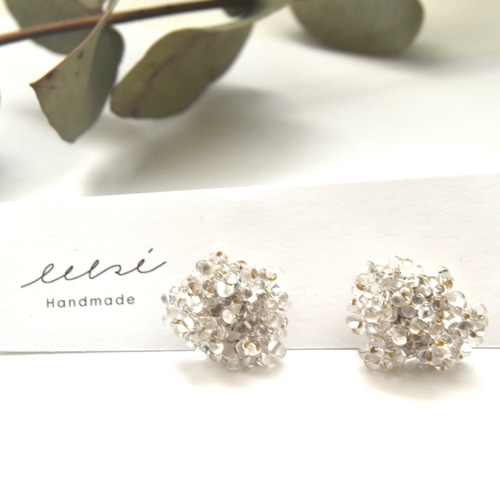 クリアつぶつぶビーズクロッシェピアス/イヤリング ピアス（スタッド 