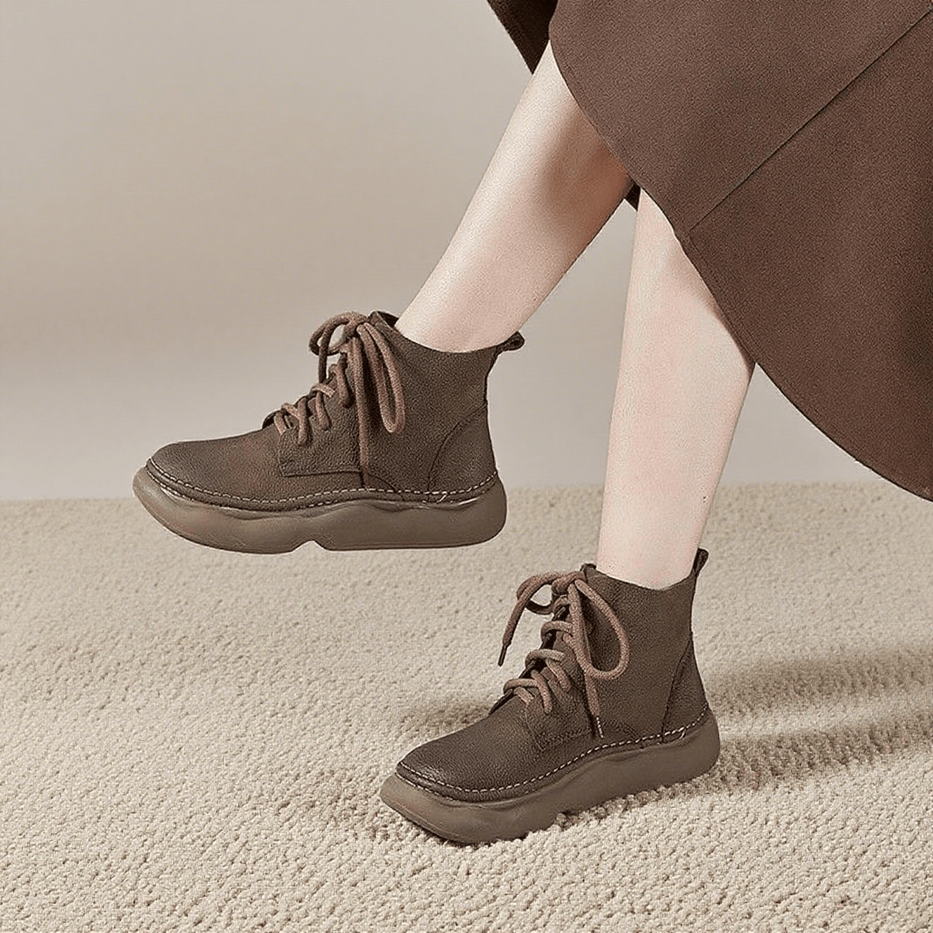 新作入荷！▪レディース橡胶ソール厚底牛革ブーツ▪レトロスタイル