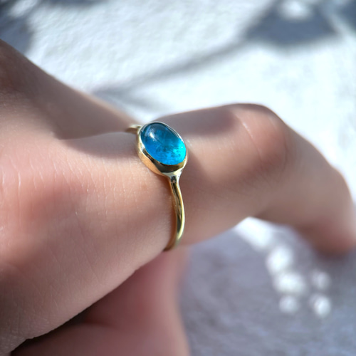 受注製作】ネオンブルーアパタイト ring （真鍮・シルバー） 指輪