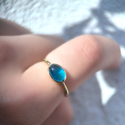 受注製作】ネオンブルーアパタイト ring （真鍮・シルバー） 指輪