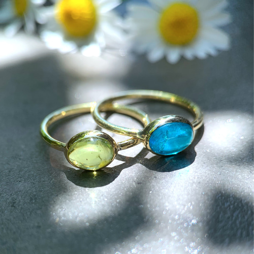 受注製作】ネオンブルーアパタイト ring （真鍮・シルバー） 指輪