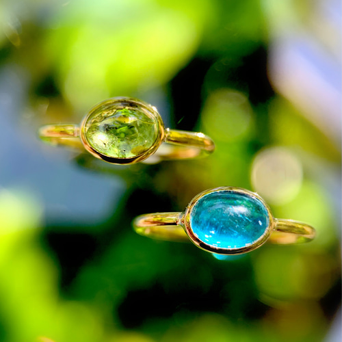 受注製作】ネオンブルーアパタイト ring （真鍮・シルバー） 指輪