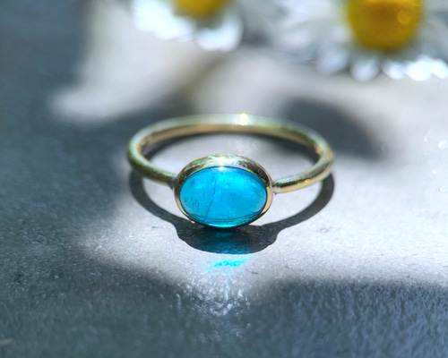 受注製作】ネオンブルーアパタイト ring （真鍮・シルバー） 指輪