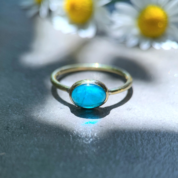 ネオンブルーアパタイトのリング 受注製作】ネオンブルーアパタイト ring （真鍮・シルバー） 指輪