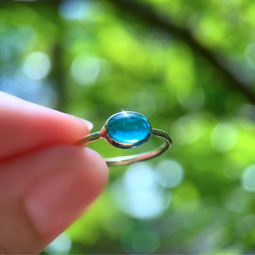 受注製作】ネオンブルーアパタイト ring （真鍮・シルバー） 指輪