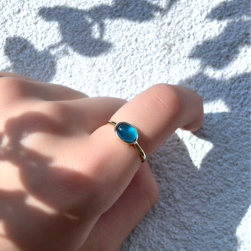 受注製作】ネオンブルーアパタイト ring （真鍮・シルバー） 指輪