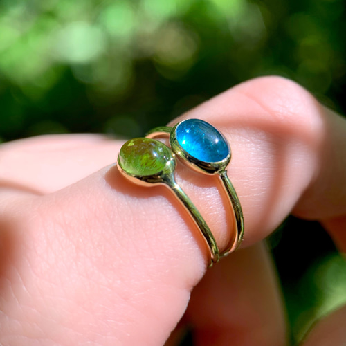 受注製作】ネオンブルーアパタイト ring （真鍮・シルバー） 指輪