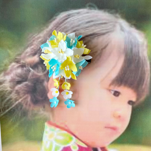 布花ヘアクリップ❤︎一点物 髪飾り 七五三 753 3歳 7歳 袴 浴衣 着物