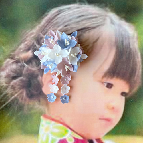布花ヘアクリップ❤︎一点物 髪飾り 七五三 753 3歳 7歳 袴 浴衣 着物