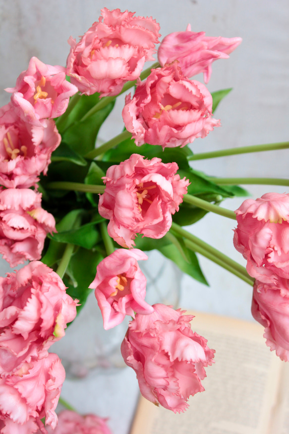 【リアル造花】パーロット咲きチューリップ5本ナチュラルブーケ【ピンク】 8枚目の画像