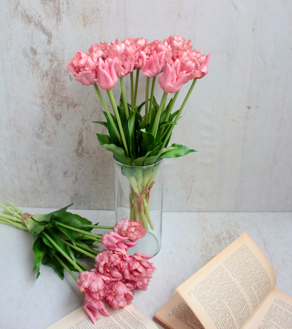 【リアル造花】パーロット咲きチューリップ5本ナチュラルブーケ【ピンク】 5枚目の画像