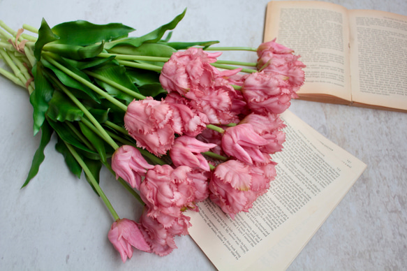 【リアル造花】パーロット咲きチューリップ5本ナチュラルブーケ【ピンク】 7枚目の画像