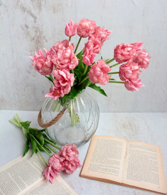 【リアル造花】パーロット咲きチューリップ5本ナチュラルブーケ【ピンク】 2枚目の画像