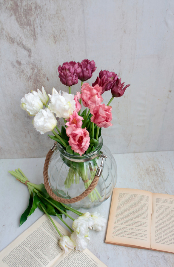 【リアル造花】パーロット咲きチューリップ5本ナチュラルブーケ【ピンク】 10枚目の画像