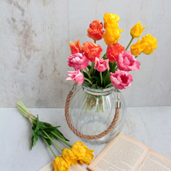 【リアル造花】パーロット咲きチューリップ5本ナチュラルブーケ【ローズレッド】 9枚目の画像