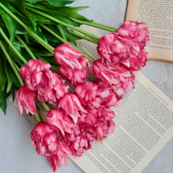 【リアル造花】パーロット咲きチューリップ5本ナチュラルブーケ【ローズレッド】 6枚目の画像