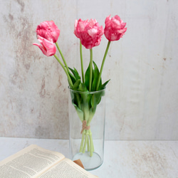 【リアル造花】パーロット咲きチューリップ5本ナチュラルブーケ【ローズレッド】 3枚目の画像