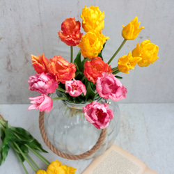 【リアル造花】パーロット咲きチューリップ5本ナチュラルブーケ【ローズレッド】 10枚目の画像