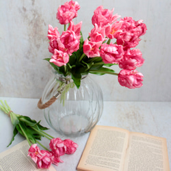 【リアル造花】パーロット咲きチューリップ5本ナチュラルブーケ【ローズレッド】 2枚目の画像