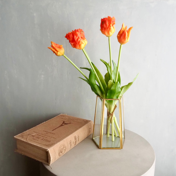 【リアルな触り心地】まるで生花のような瑞々しさ|パーロットチューリップブーケ|アーティフィシャルフラワー【オレンジ】 1枚目の画像