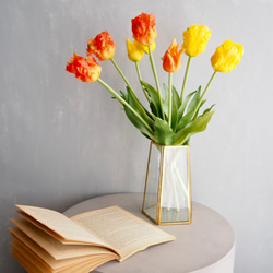 【リアルな触り心地】まるで生花のような瑞々しさ|パーロットチューリップブーケ|アーティフィシャルフラワー【オレンジ】 4枚目の画像