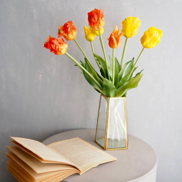 【リアルな触り心地】まるで生花のような瑞々しさ|パーロットチューリップブーケ|アーティフィシャルフラワー【オレンジ】 4枚目の画像