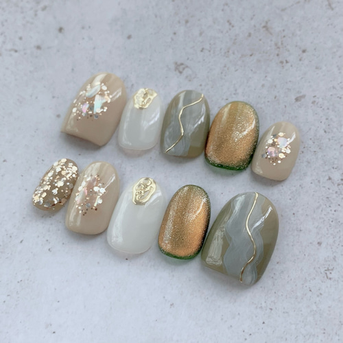 アイボリーべっ甲ニュアンスマグネットネイル ベージュ シェル 韓国 ちゅるん 秋 アイボリーべっ甲ニュアンスマグネットネイル ベージュ シェル 韓国