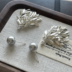 新作　シルバー　2way リーブ　タッセル　パール　ピアス　金属アレルギー対応　ポストS925 3枚目の画像