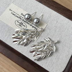 新作　シルバー　2way リーブ　タッセル　パール　ピアス　金属アレルギー対応　ポストS925 4枚目の画像