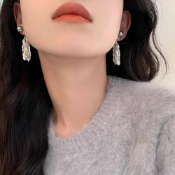 新作　シルバー　2way リーブ　タッセル　パール　ピアス　金属アレルギー対応　ポストS925 5枚目の画像