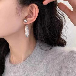 新作　シルバー　2way リーブ　タッセル　パール　ピアス　金属アレルギー対応　ポストS925 6枚目の画像