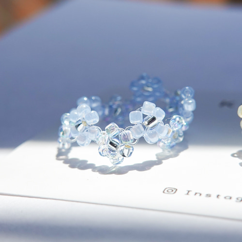 紫陽花のビーズリングセット 紫・ピンク・水色 指輪・リング kuma