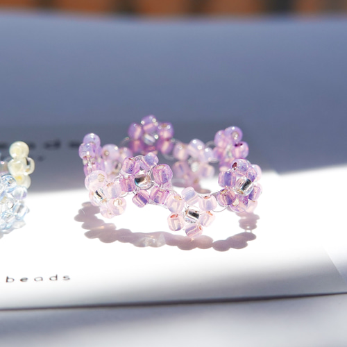 紫陽花のビーズリングセット 紫・ピンク・水色 指輪・リング kuma